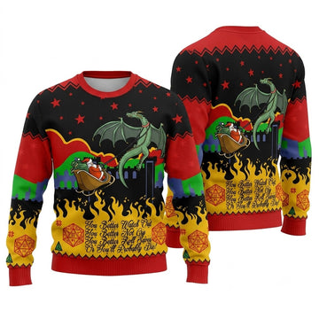 D20 Lover Ugly Christmas Sweater - Funny Tabletop RPG Dragon Holiday Knit Print