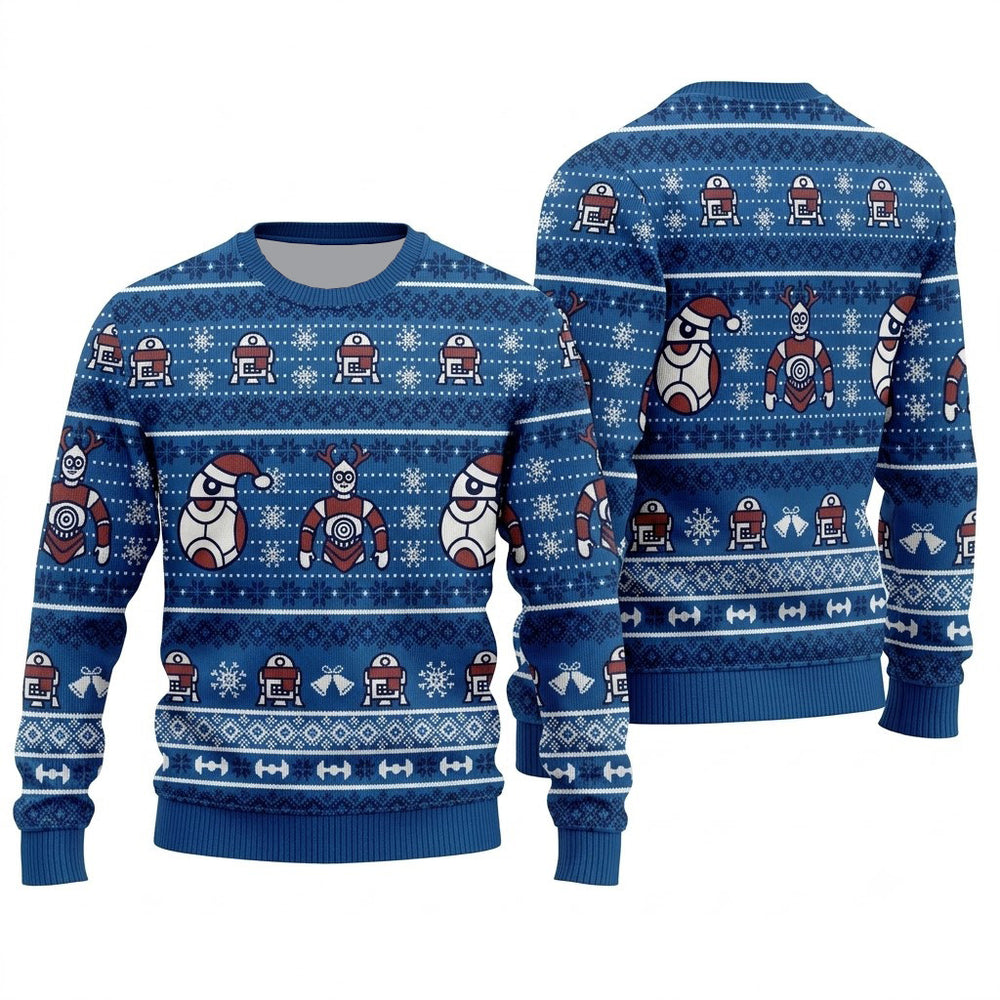 Sci-Fi Robot Ugly Christmas Sweater - Funny Droid Holiday Knit Print