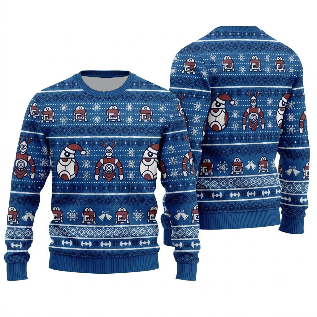 Sci-Fi Robot Ugly Christmas Sweater - Funny Droid Holiday Knit Print