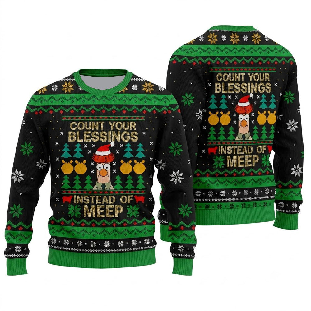 Count Your Blessings Instead of Meep Ugly Christmas Sweater - Funny Beaker Holiday Knit Print