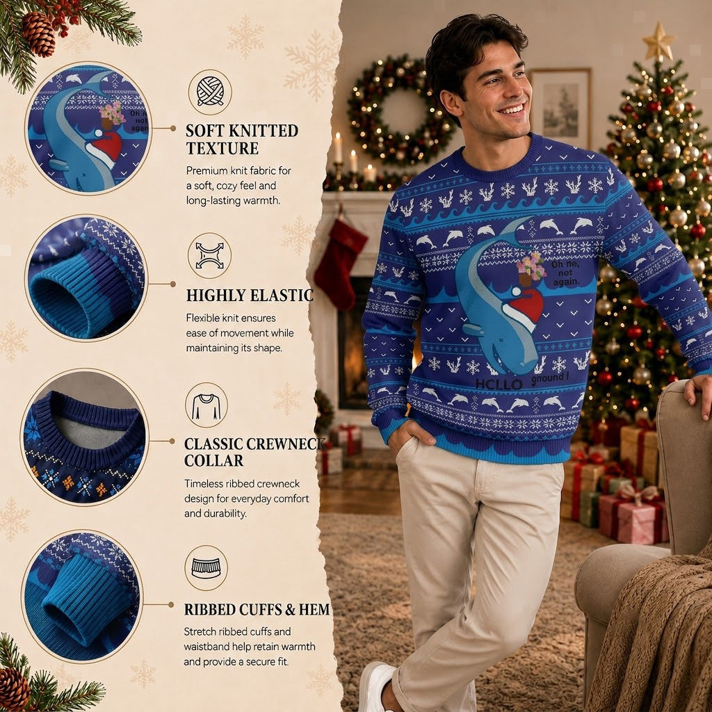 HCLLO Ugly Christmas Sweater - Funny Shark Holiday Knit Print