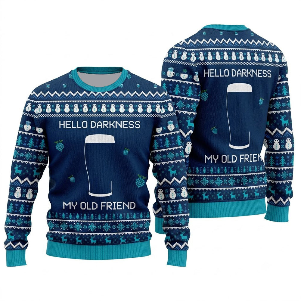 Hello Darkness My Old Friend Ugly Christmas Sweater - Funny Beer Lover Holiday Knit Print