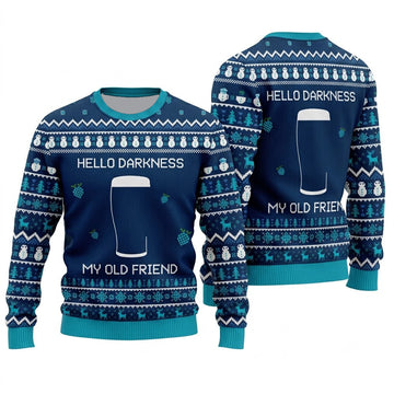 Hello Darkness My Old Friend Ugly Christmas Sweater - Funny Beer Lover Holiday Knit Print