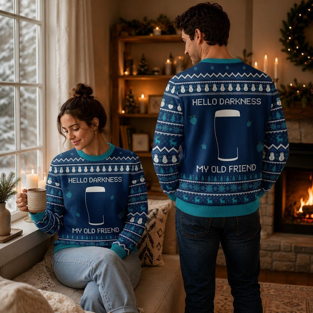 Hello Darkness My Old Friend Ugly Christmas Sweater - Funny Beer Lover Holiday Knit Print