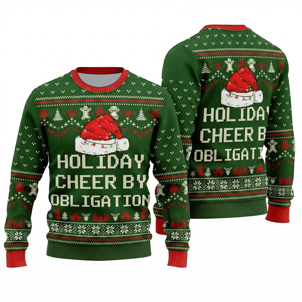 Holiday Cheer By Obligation Ugly Christmas Sweater - Funny Sarcastic Holiday Knit Print