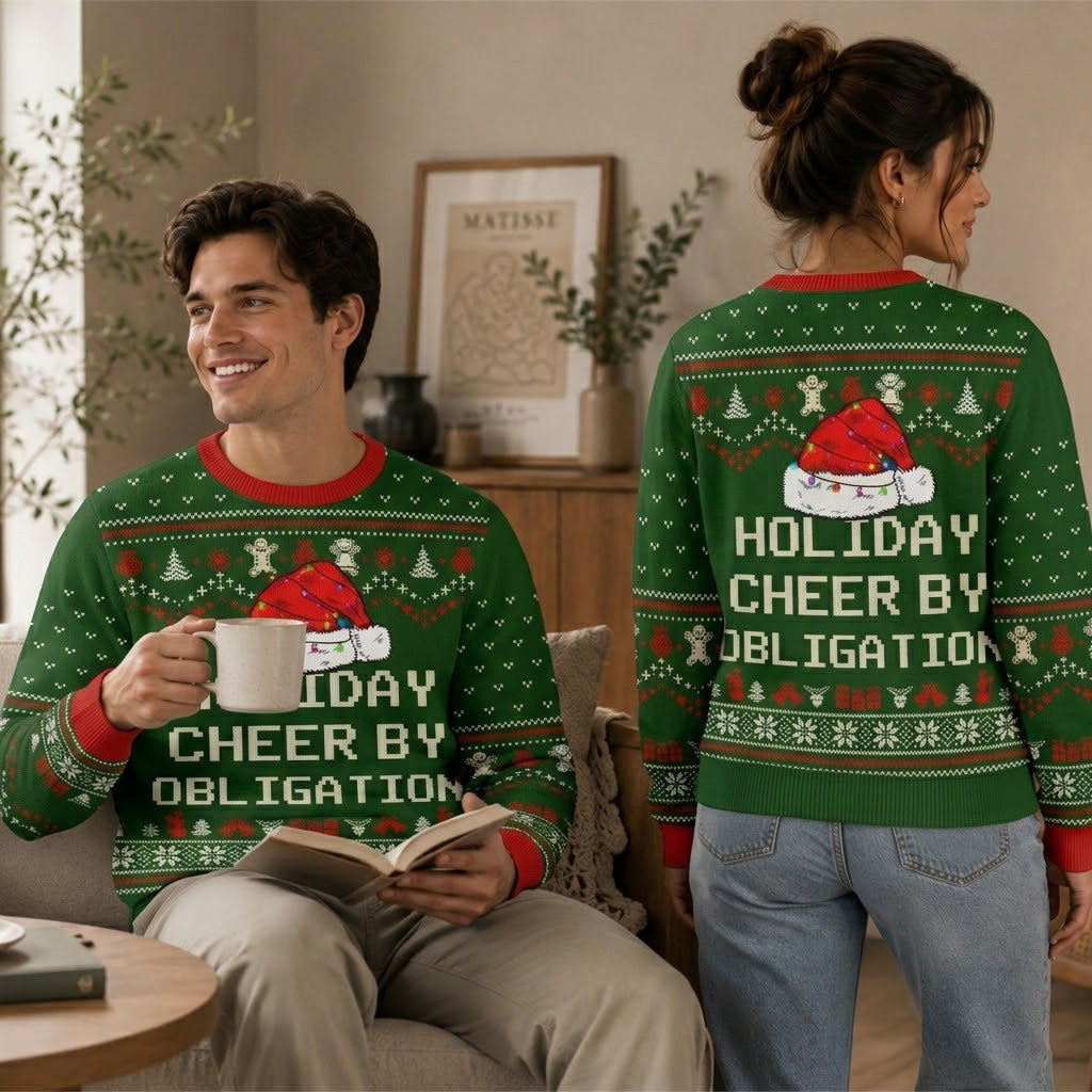 Holiday Cheer By Obligation Ugly Christmas Sweater - Funny Sarcastic Holiday Knit Print
