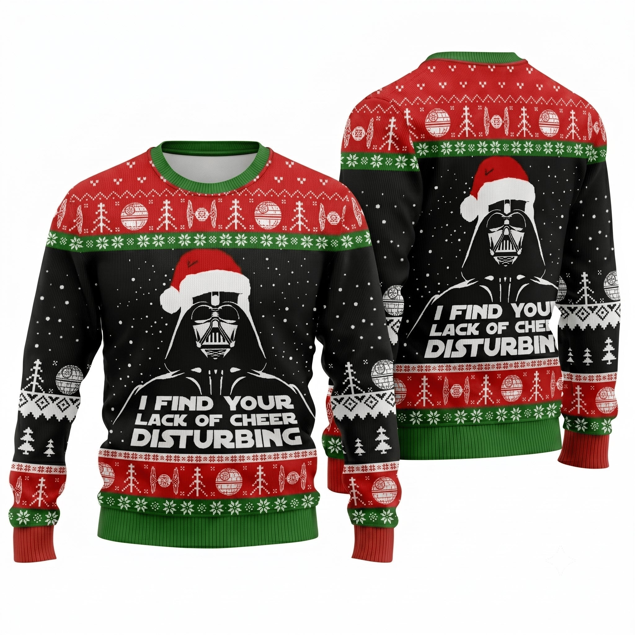 Star Wars I Find Your Lack Of Cheer Disturbing Ugly Christmas Sweater - Darth Vader Knit Print