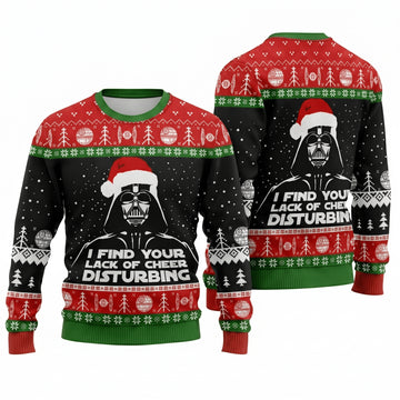 Star Wars I Find Your Lack Of Cheer Disturbing Ugly Christmas Sweater - Darth Vader Knit Print