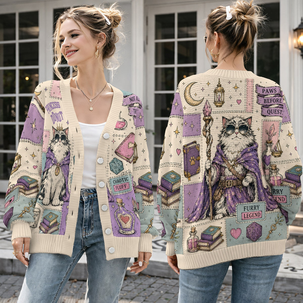Dungeon Crawler Carl Princess Donut Wool Cardigan Sweater - Pastel Fantasy RPG Knitwear
