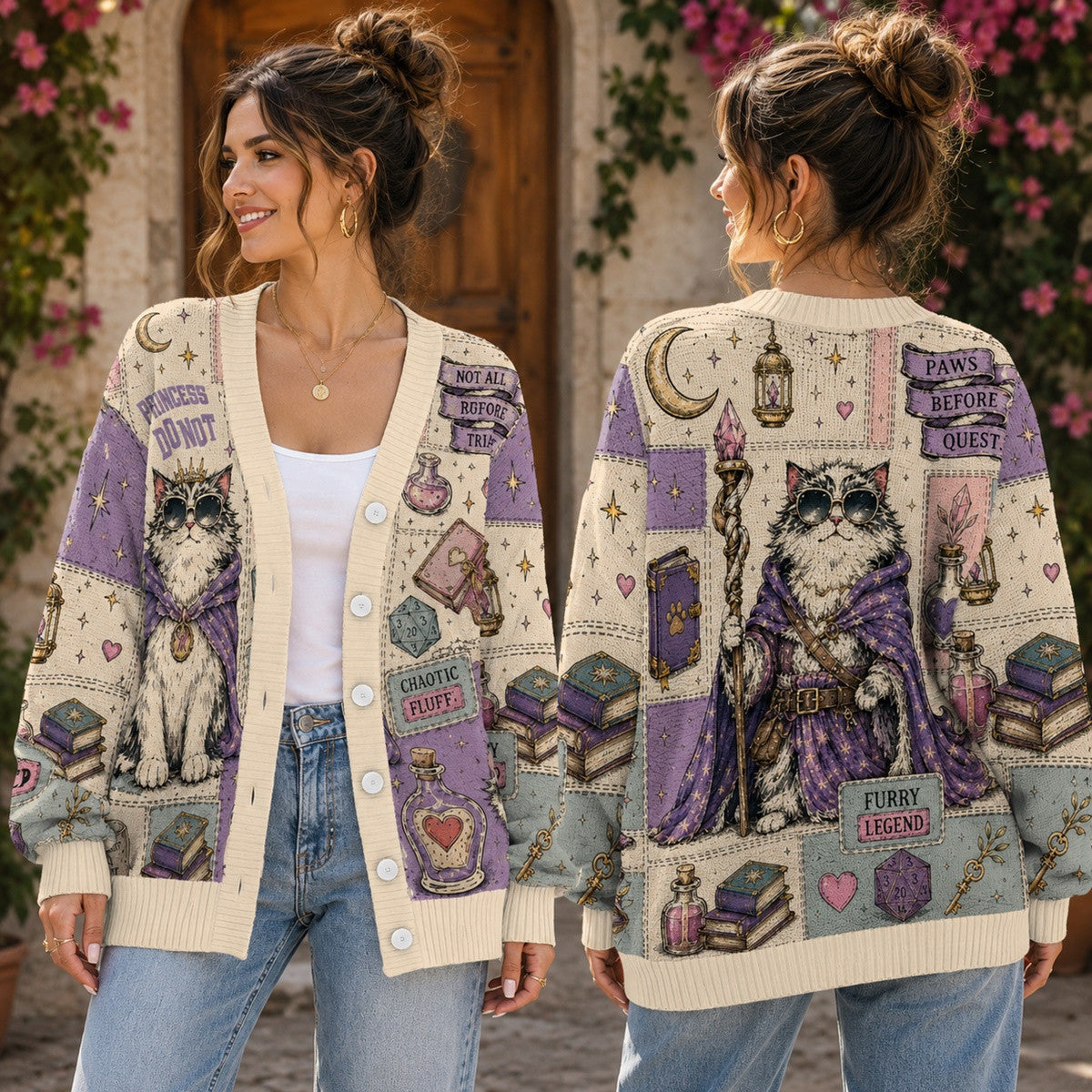 Dungeon Crawler Carl Princess Donut Wool Cardigan Sweater - Pastel Fantasy RPG Knitwear