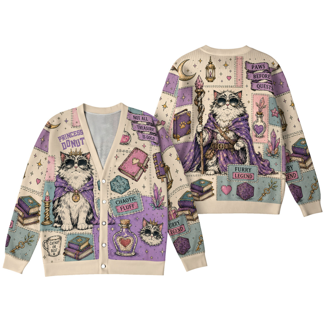 Dungeon Crawler Carl Princess Donut Wool Cardigan Sweater - Pastel Fantasy RPG Knit