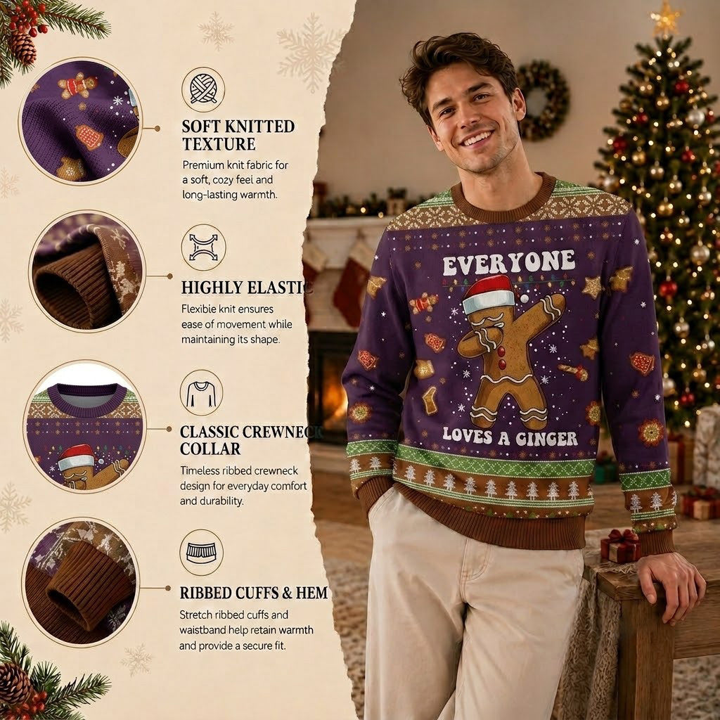 Ginger Gingerbread Dabbing Dance Ugly Christmas Sweater - Funny Holiday Knit Print