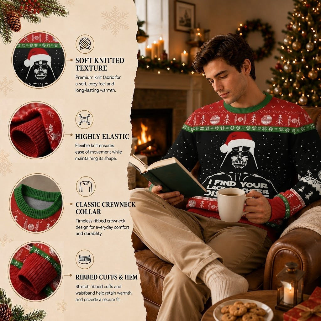 Star Wars I Find Your Lack Of Cheer Disturbing Ugly Christmas Sweater - Darth Vader Knit Print