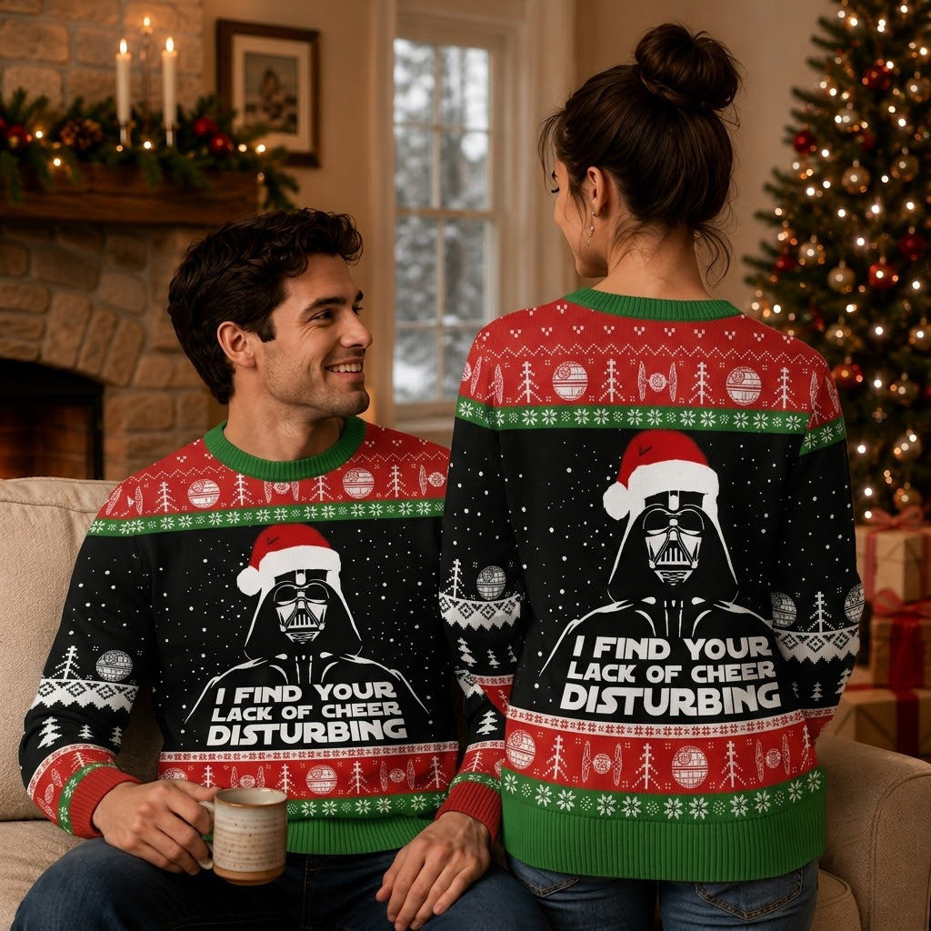 Star Wars I Find Your Lack Of Cheer Disturbing Ugly Christmas Sweater - Darth Vader Knit Print
