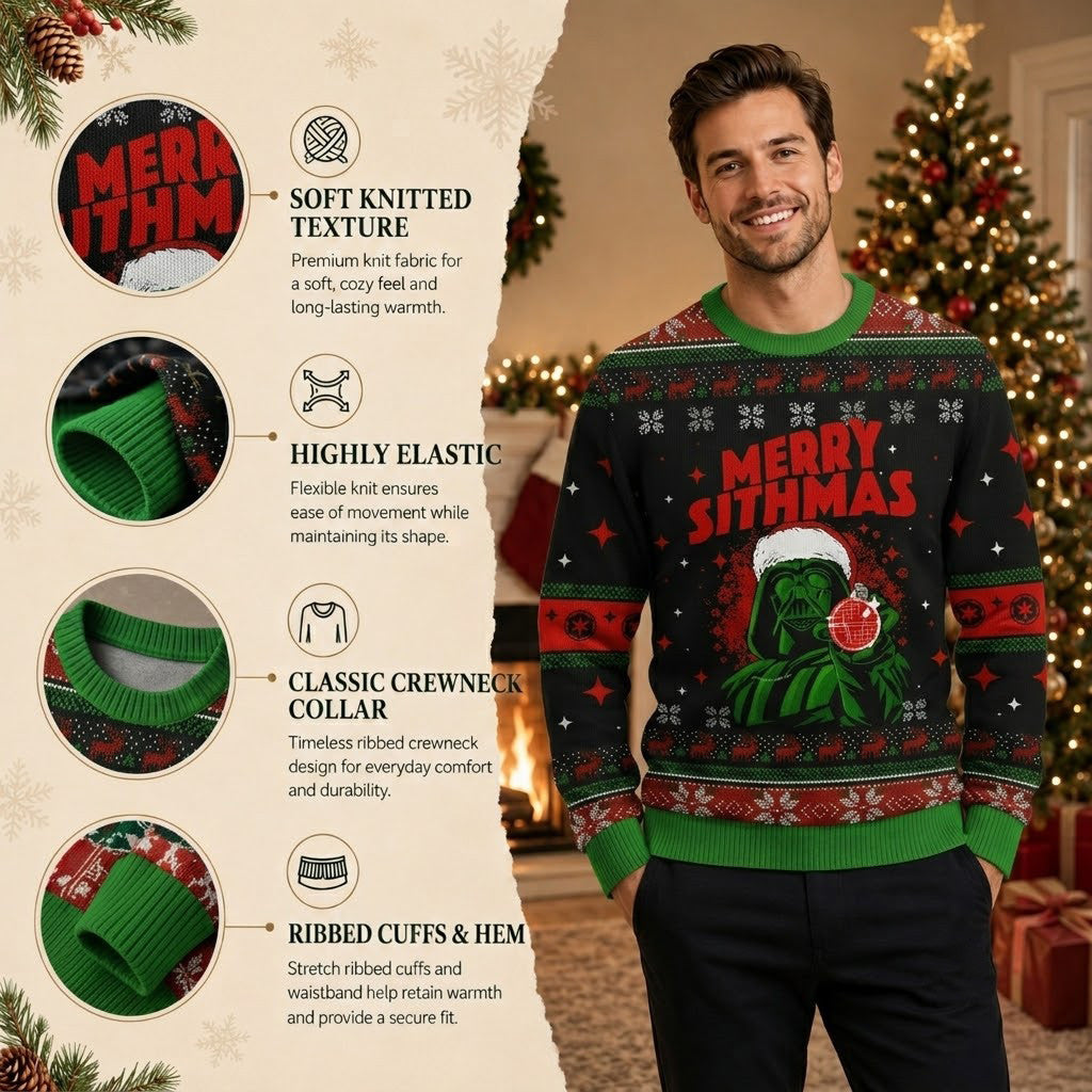Darth Vader Merry Sithmas Ugly Christmas Sweater - Star Wars Holiday Knit Print