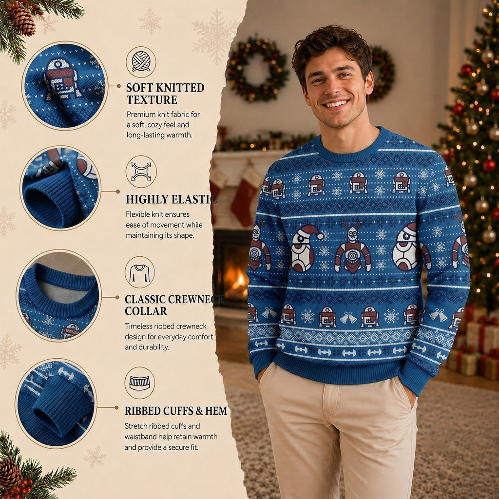 Sci-Fi Robot Ugly Christmas Sweater - Funny Droid Holiday Knit Print