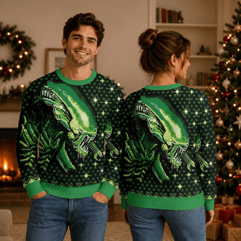 Alien Green Ugly Christmas Sweater - Sci-Fi Movie Holiday Knit Print