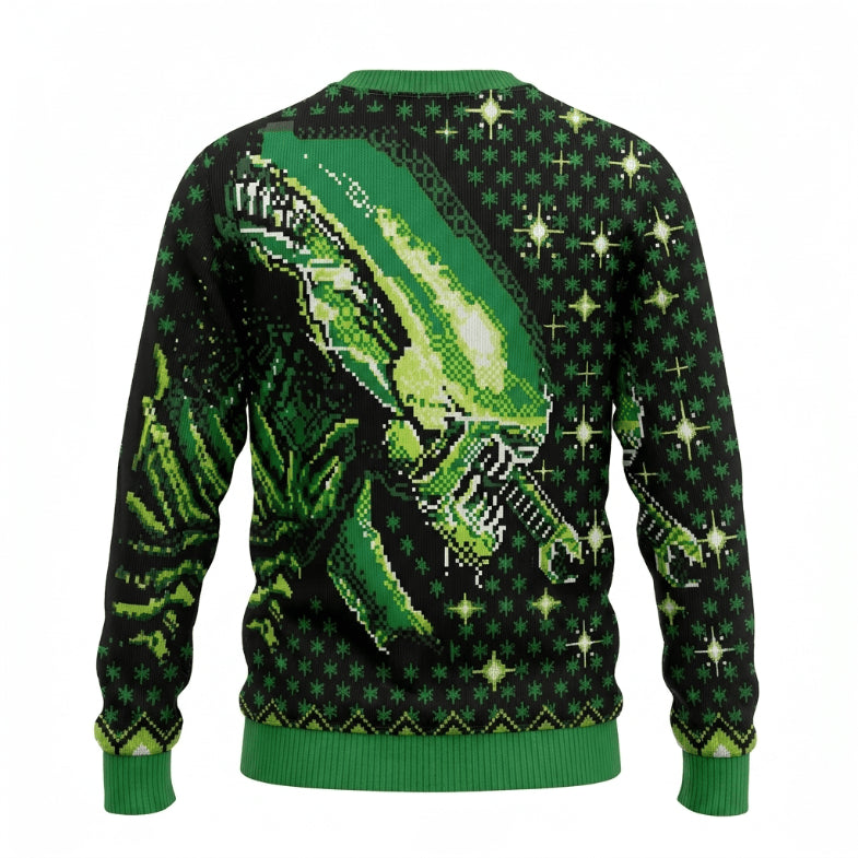 Alien Green Ugly Christmas Sweater - Sci-Fi Movie Holiday Knit Print
