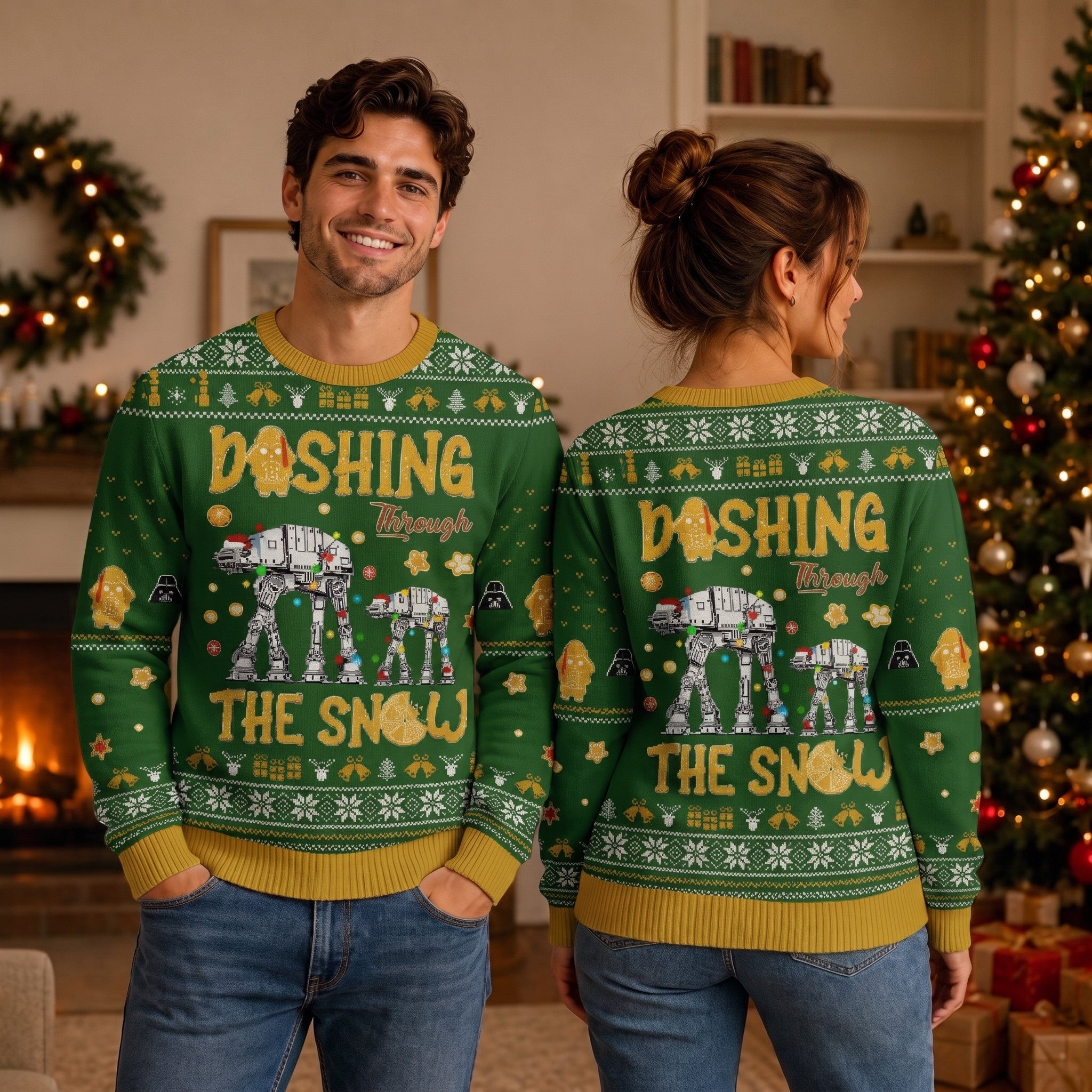Star Wars AT-ST Snow Walker Ugly Christmas Sweater - Dashing Through The Snow Knit Print