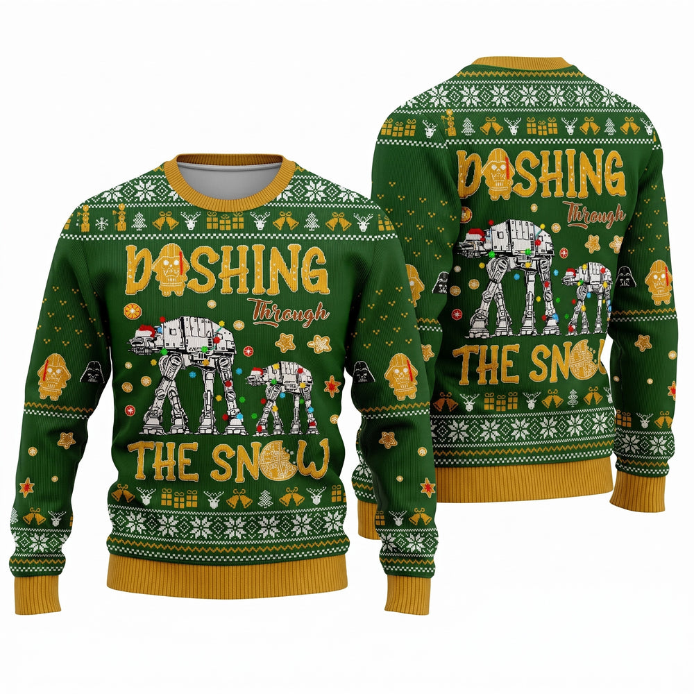 AT-ST Snow Walker Ugly Christmas Sweater - Dashing Through The Snow Holiday Knit Print