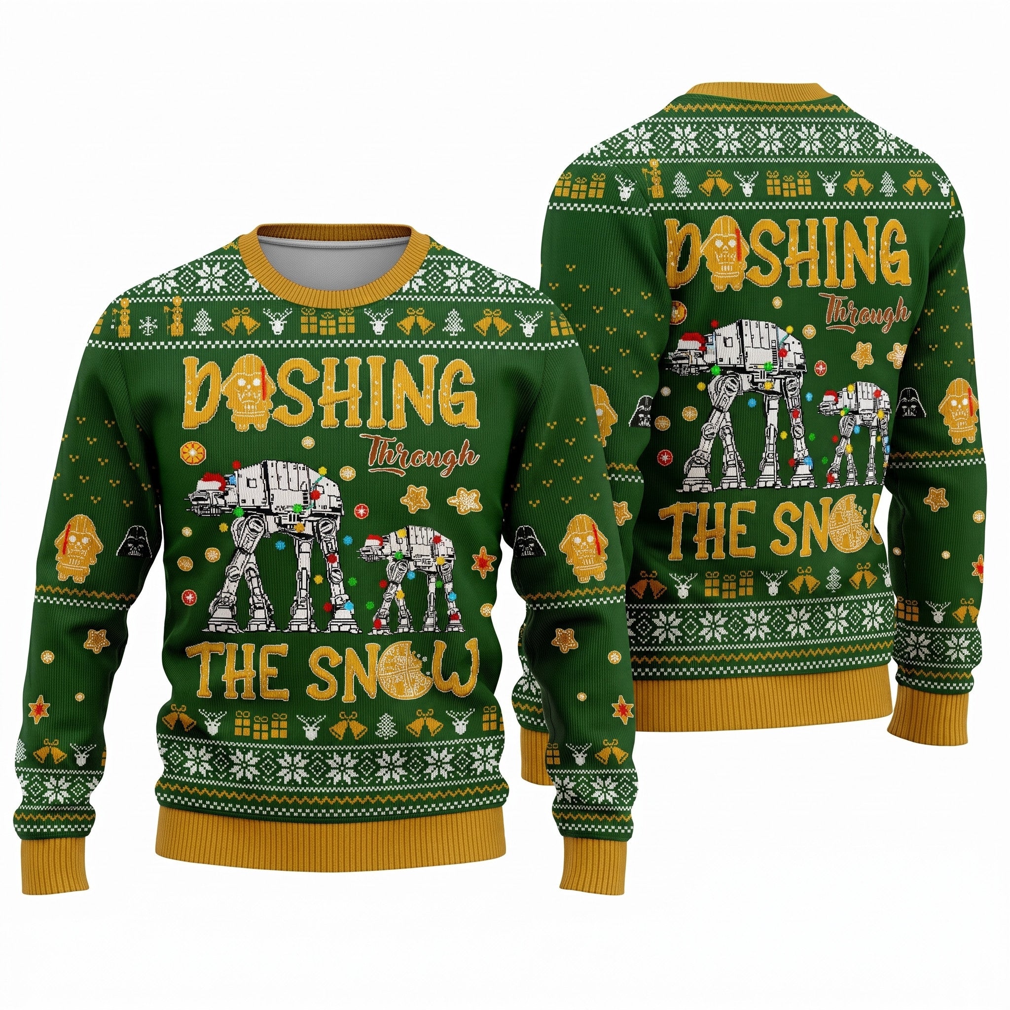 Star Wars AT-ST Snow Walker Ugly Christmas Sweater - Dashing Through The Snow Knit Print