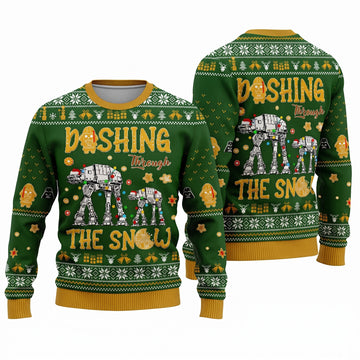 Star Wars AT-ST Snow Walker Ugly Christmas Sweater - Dashing Through The Snow Knit Print