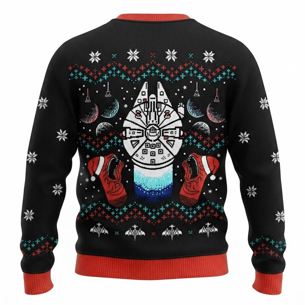 Star Wars Millennium Falcon Ugly Christmas Sweater - Cave Black Sci-Fi Knit Print
