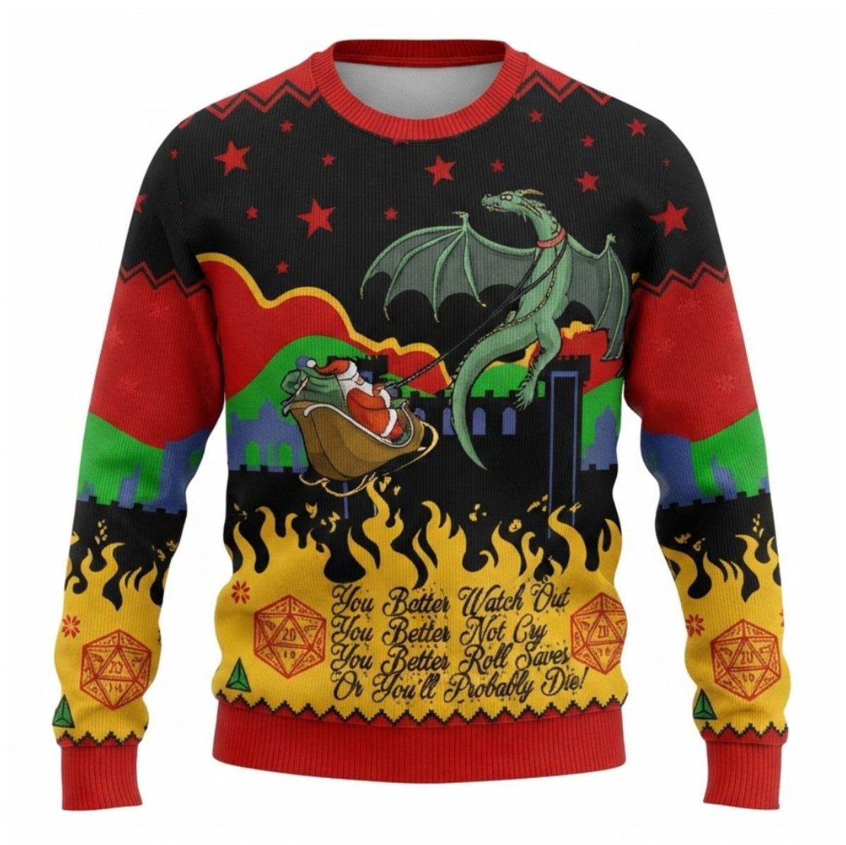D20 Lover Ugly Christmas Sweater - Funny Tabletop RPG Dragon Holiday Knit Print