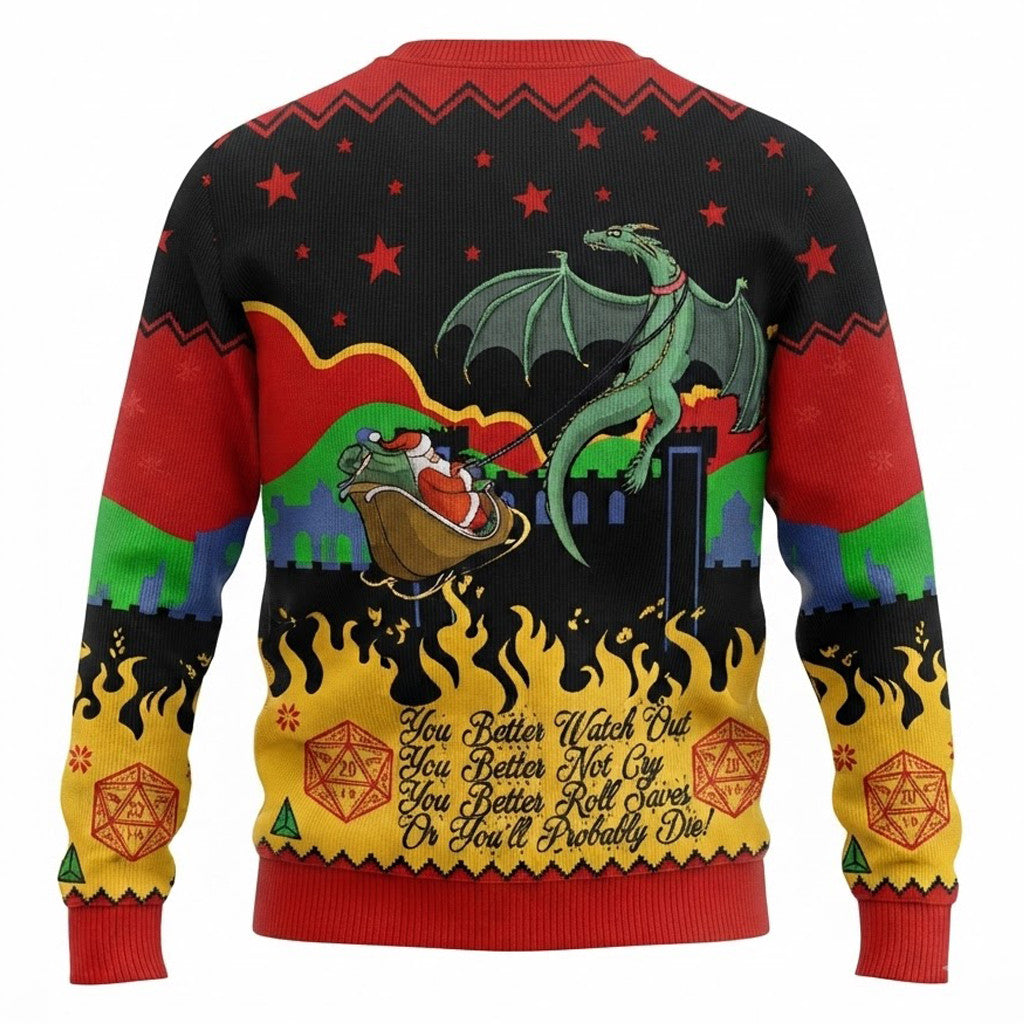 D20 Lover Ugly Christmas Sweater - Funny Tabletop RPG Dragon Holiday Knit Print