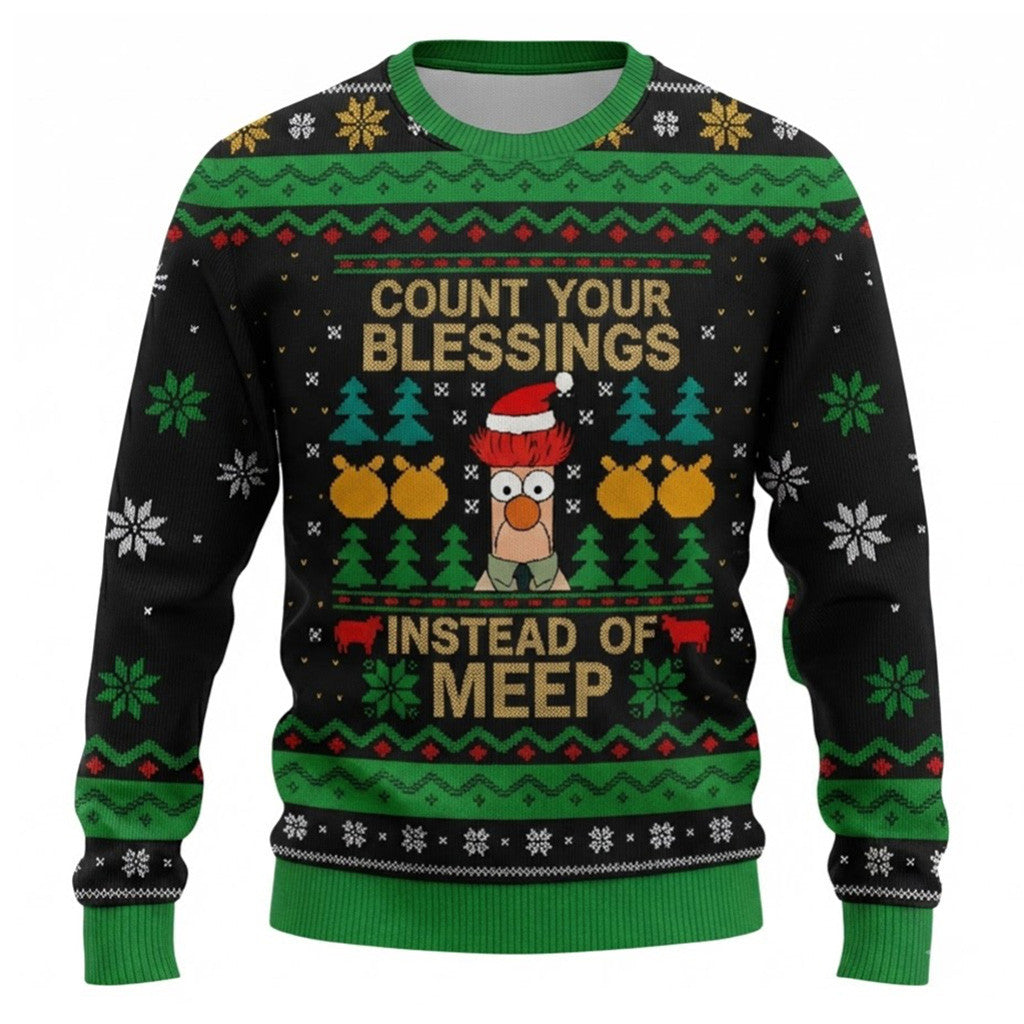 Count Your Blessings Instead of Meep Ugly Christmas Sweater - Funny Beaker Holiday Knit Print