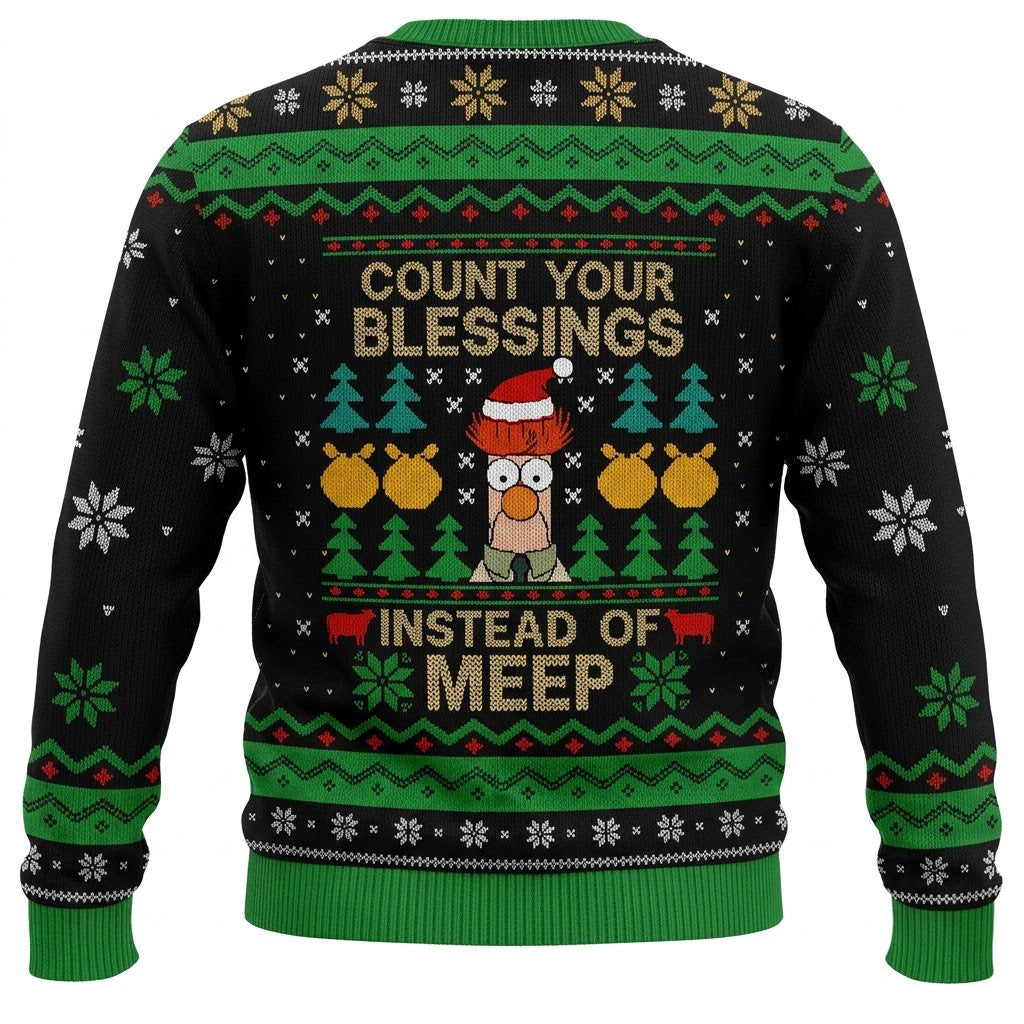 Count Your Blessings Instead of Meep Ugly Christmas Sweater - Funny Beaker Holiday Knit Print