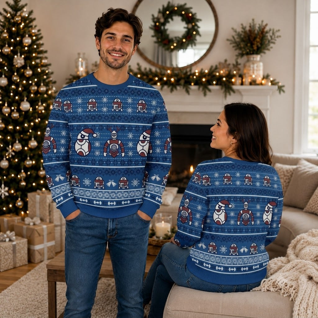 Sci-Fi Robot Ugly Christmas Sweater - Funny Droid Holiday Knit Print