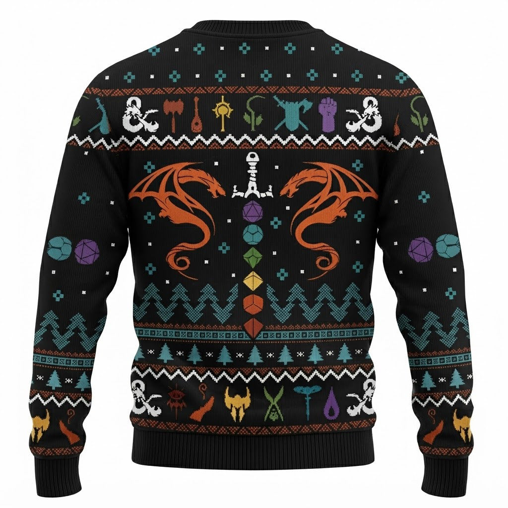 Dragon Dice Weapon Black Ugly Christmas Sweater - Tabletop RPG Holiday Knit Print
