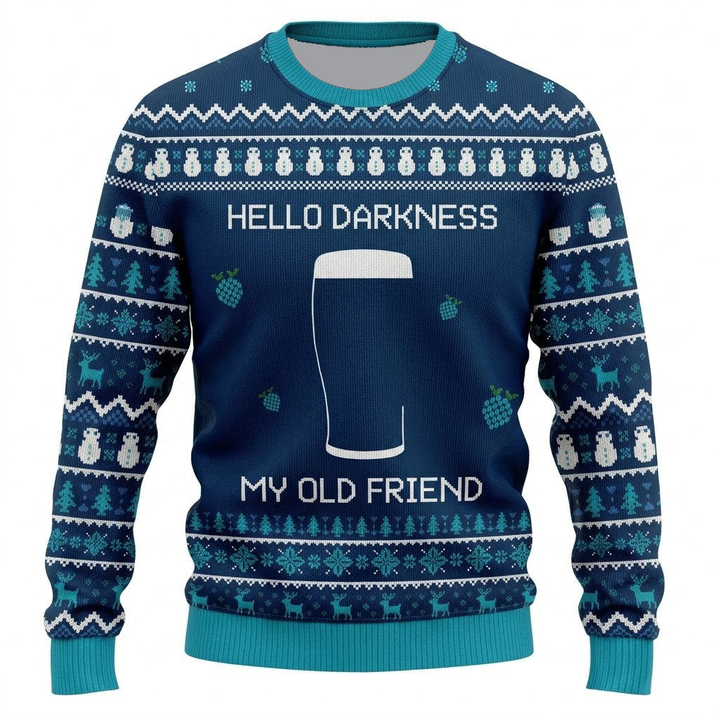 Hello Darkness My Old Friend Ugly Christmas Sweater - Funny Beer Lover Holiday Knit Print