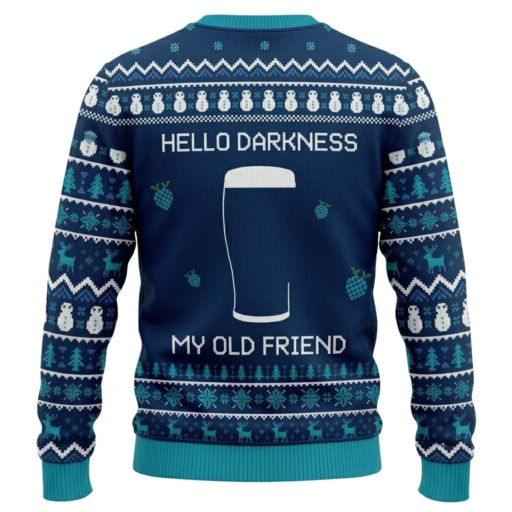 Hello Darkness My Old Friend Ugly Christmas Sweater - Funny Beer Lover Holiday Knit Print