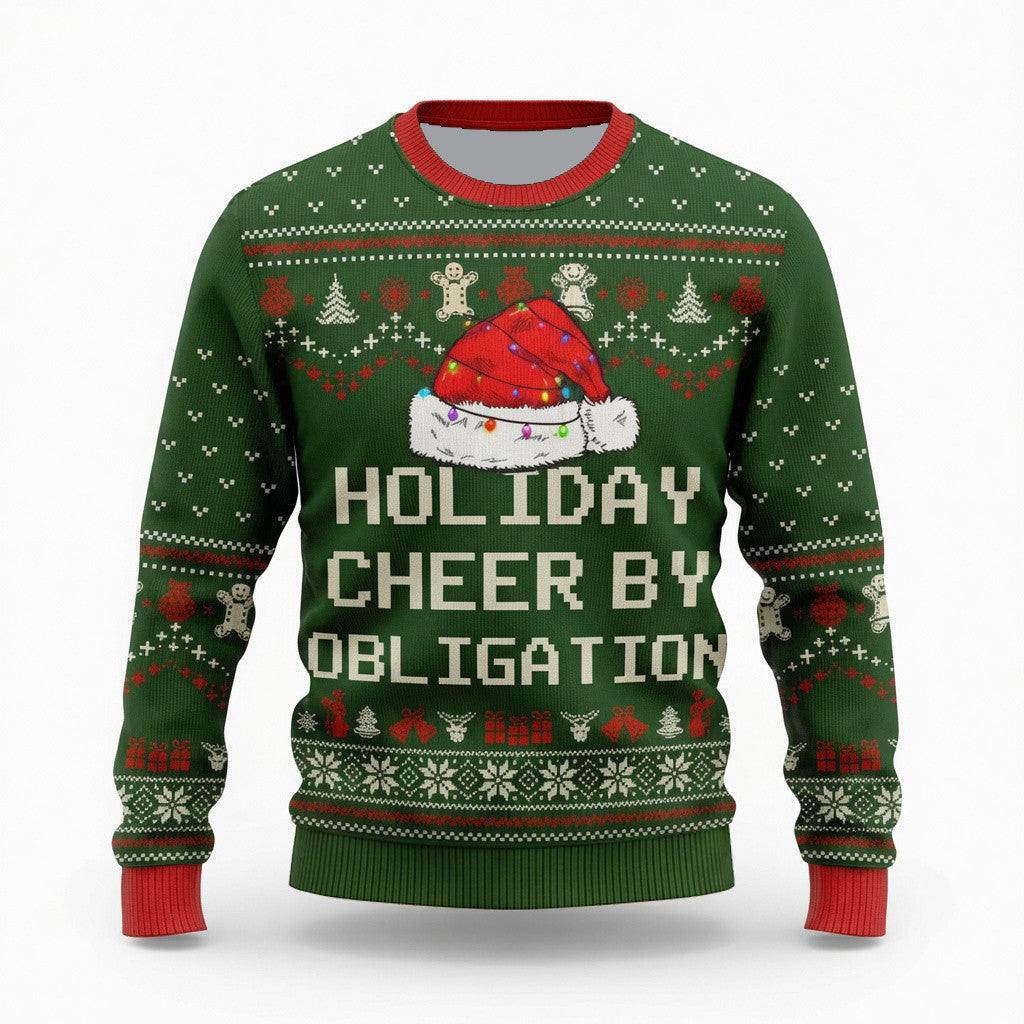 Holiday Cheer By Obligation Ugly Christmas Sweater - Funny Sarcastic Holiday Knit Print