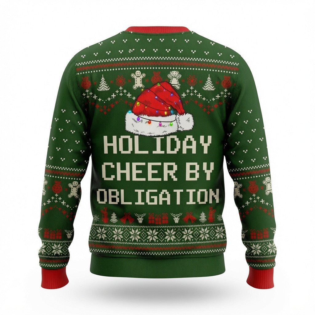Holiday Cheer By Obligation Ugly Christmas Sweater - Funny Sarcastic Holiday Knit Print