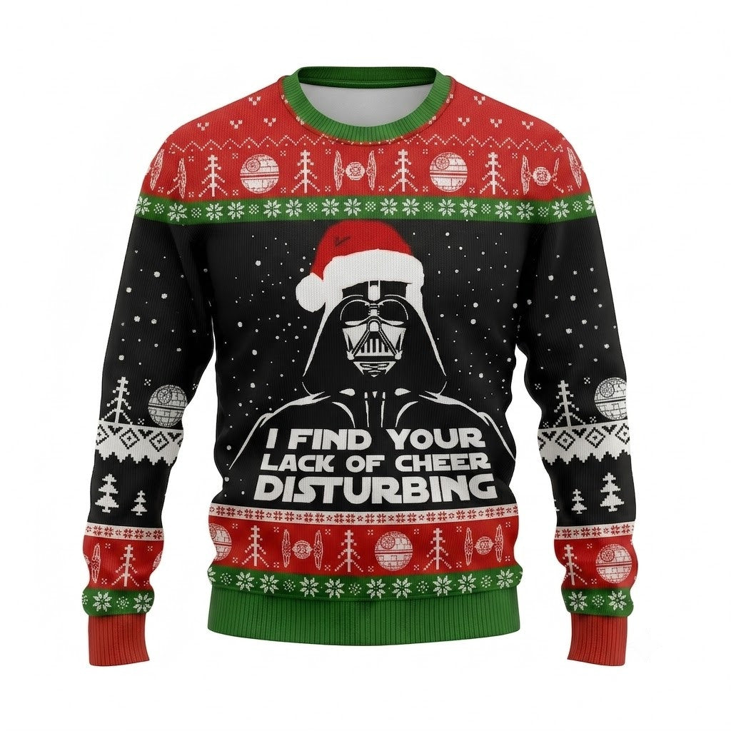 Star Wars I Find Your Lack Of Cheer Disturbing Ugly Christmas Sweater - Darth Vader Knit Print