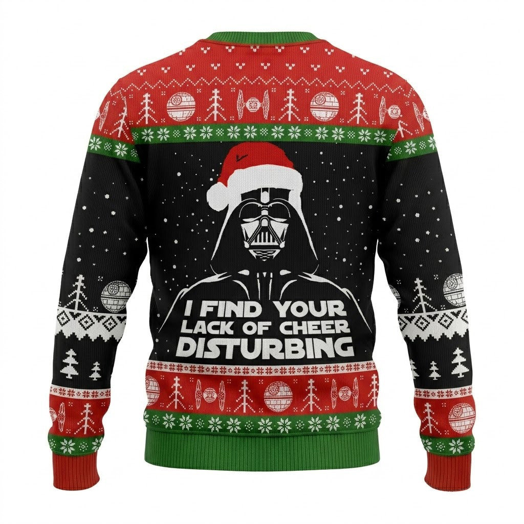 Star Wars I Find Your Lack Of Cheer Disturbing Ugly Christmas Sweater - Darth Vader Knit Print