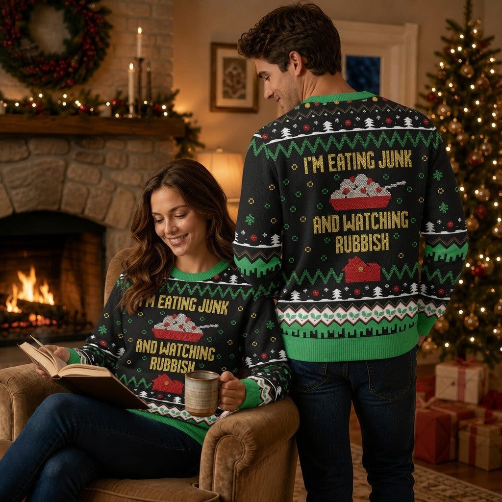 I am Eating Junk and Watching Rubbish Ugly Christmas Sweater - Funny Holiday Knit Print