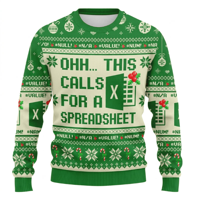 Ohh This Calls For A Spreadsheet Ugly Christmas Sweater - Excel Holiday Knit Print