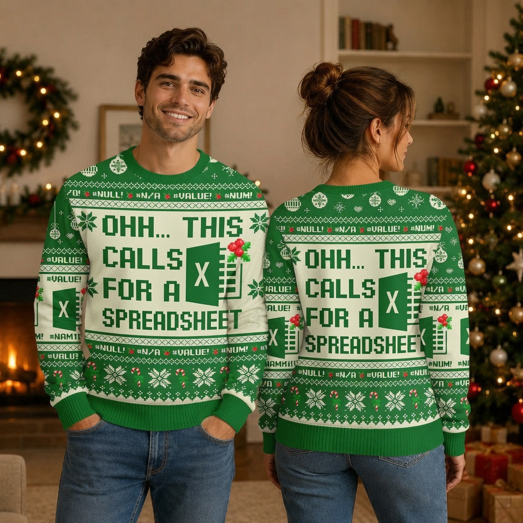 Ohh This Calls for a Spreadsheet Ugly Christmas Sweater - Office Worker Holiday Knit Print