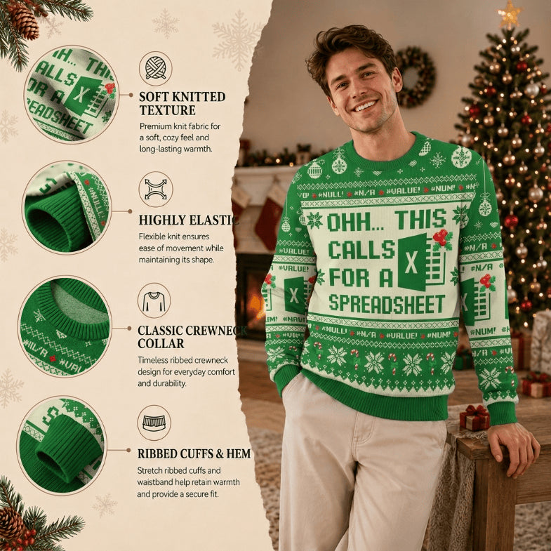 Ohh This Calls for a Spreadsheet Ugly Christmas Sweater - Office Worker Holiday Knit Print