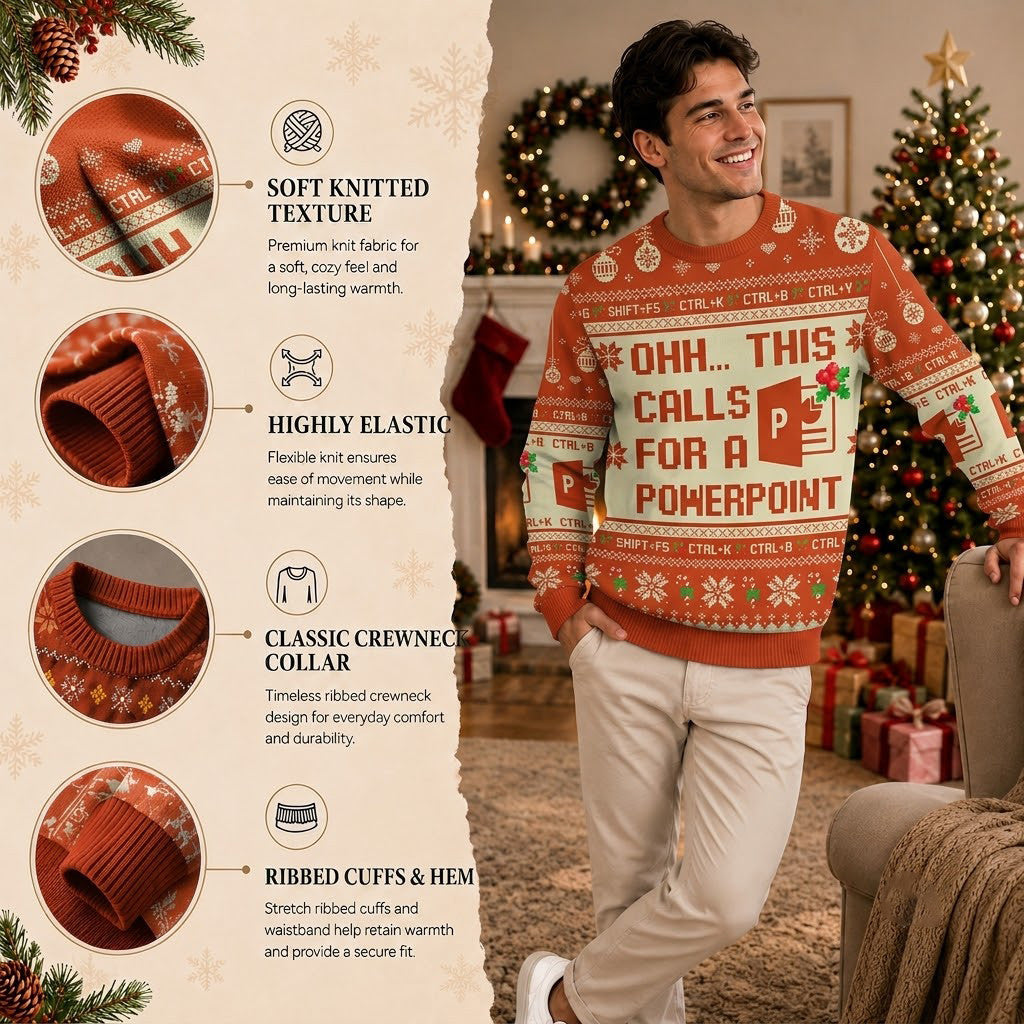 Ohh This Calls for a PowerPoint Ugly Christmas Sweater - Office Worker Holiday Knit Print