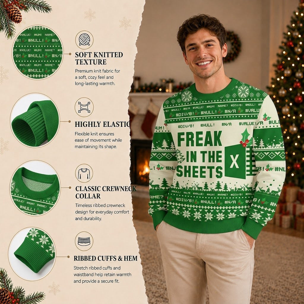Freak in the Sheets Ugly Christmas Sweater - Funny Data Analyst Knit Print
