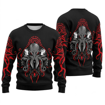 Cthulhu Dark Art Ugly Christmas Sweater - Cosmic Horror Holiday Knit Print