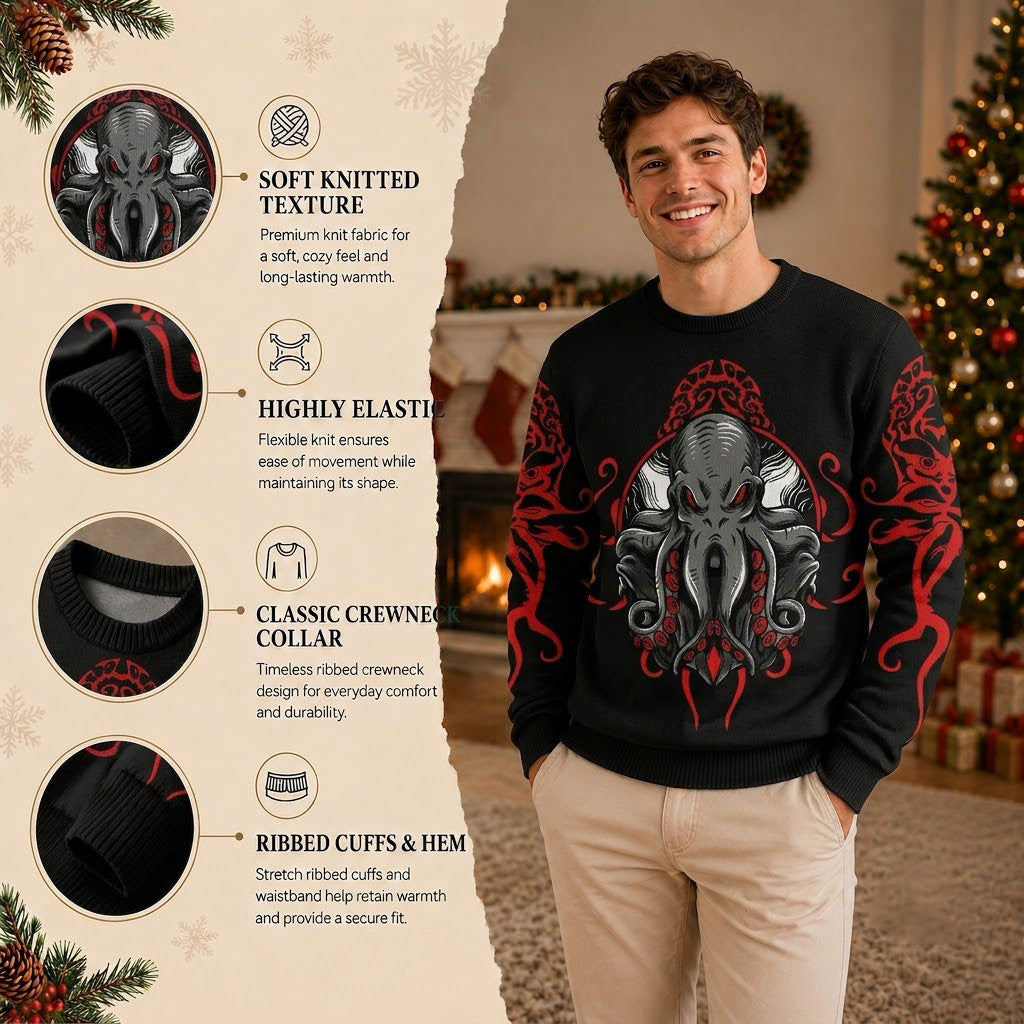 Cthulhu Dark Art Ugly Christmas Sweater - Cosmic Horror Holiday Knit Print