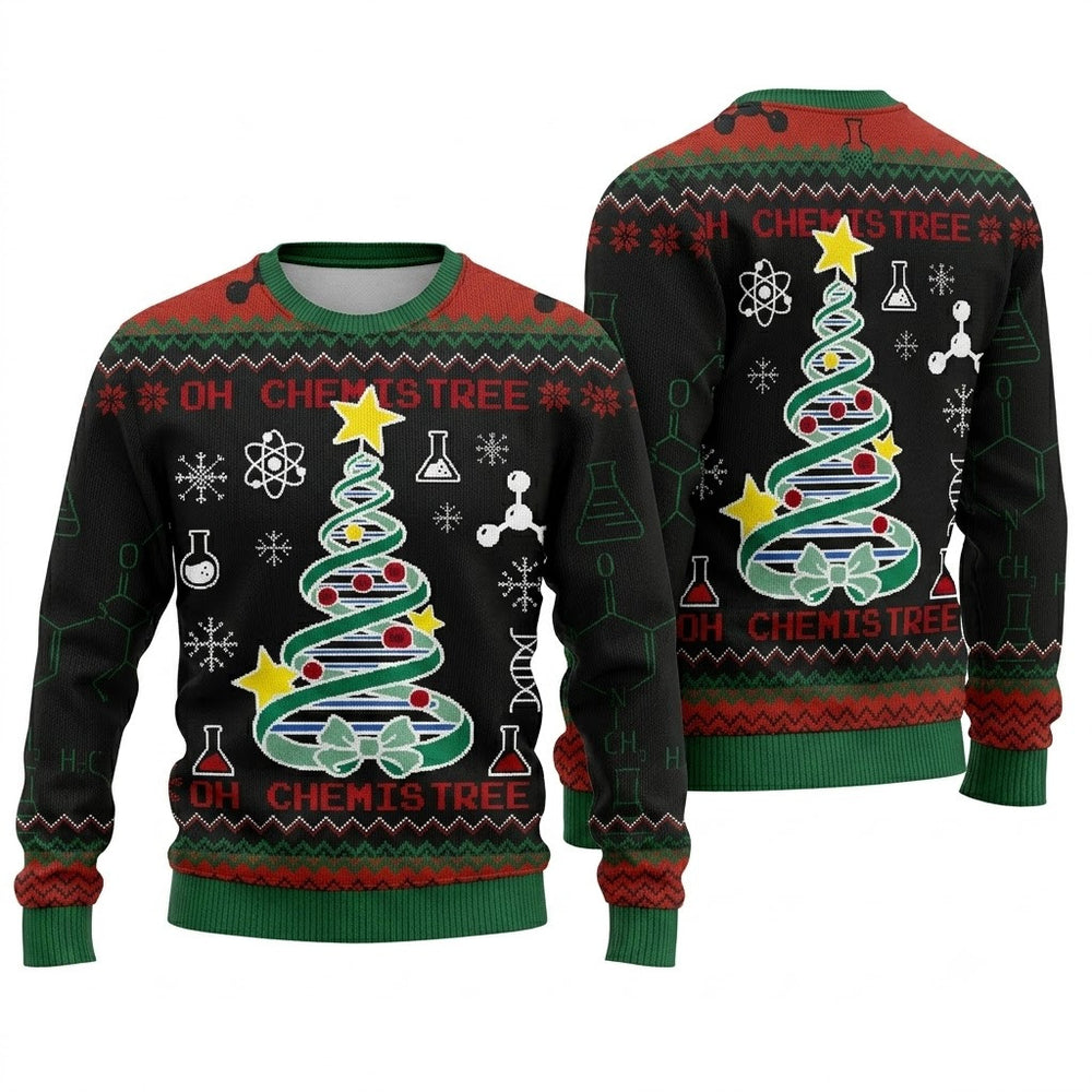 Oh Chemist Tree DNA Tree Ugly Christmas Sweater - Science Holiday Knit Print