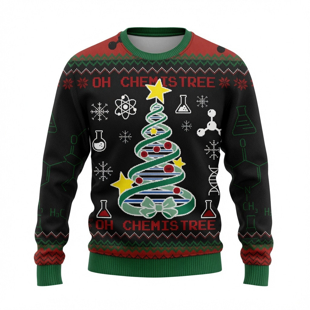 Oh Chemist Tree DNA Tree Ugly Christmas Sweater - Science Holiday Knit Print