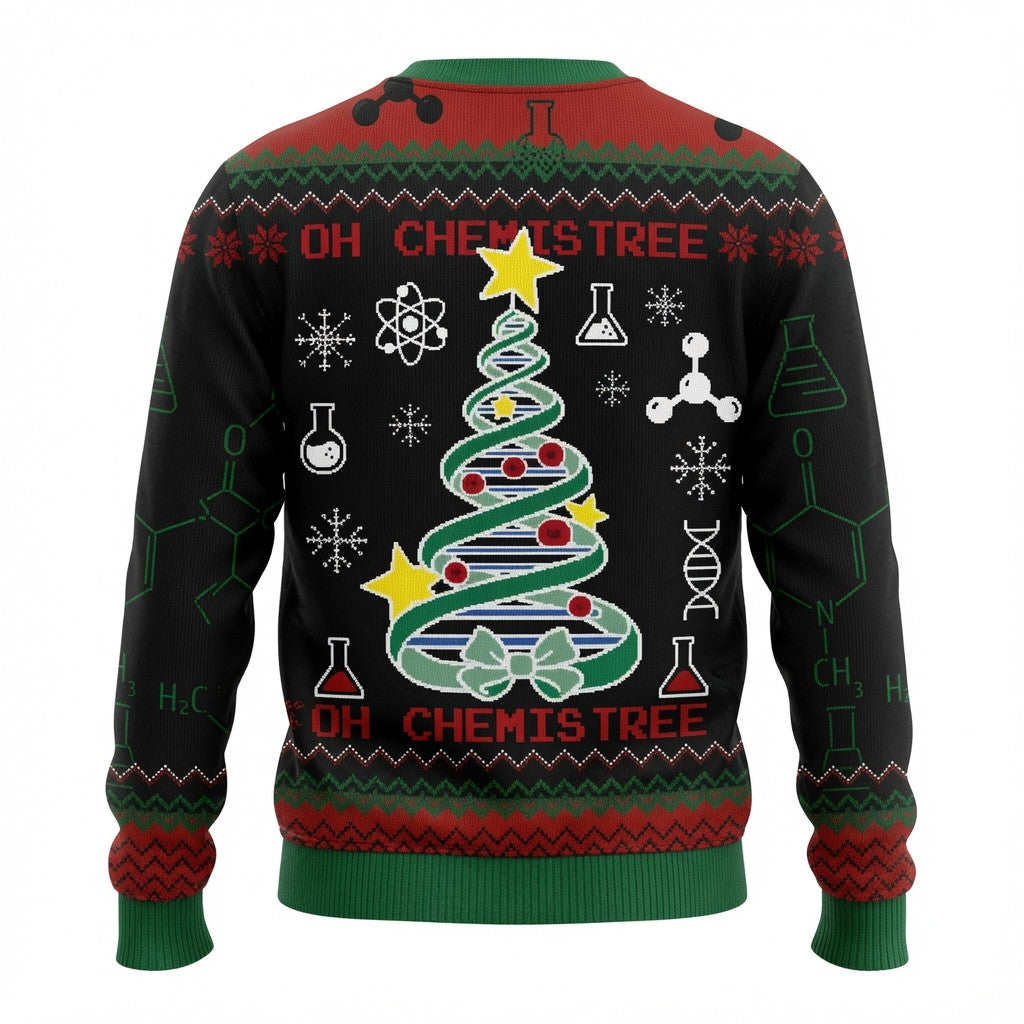 Oh Chemist Tree DNA Tree Ugly Christmas Sweater - Science Holiday Knit Print